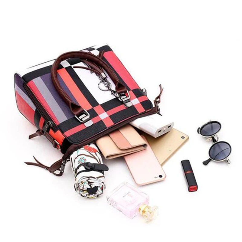 New Fashion Luxury Handbags New 4 PCS Set Women Plaid Colors Handbag Female Shoulder Bag Travel Shopping Ladies Crossbody Bag