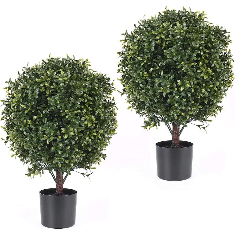 

21 Inch Artificial Topiary Boxwood Ball Trees – Decorative Fake Greenery in Planter Pots for Front Porch, Set of 2 Freight free