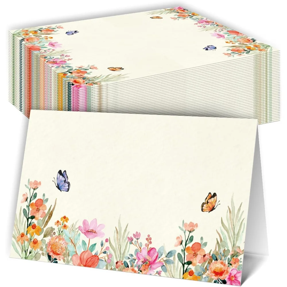 

Floral Place Cards, Butterflies Name Card For Table Setting, 25 Food Table Tent Cards For Birthday Wedding Baby Shower Dinner Pa