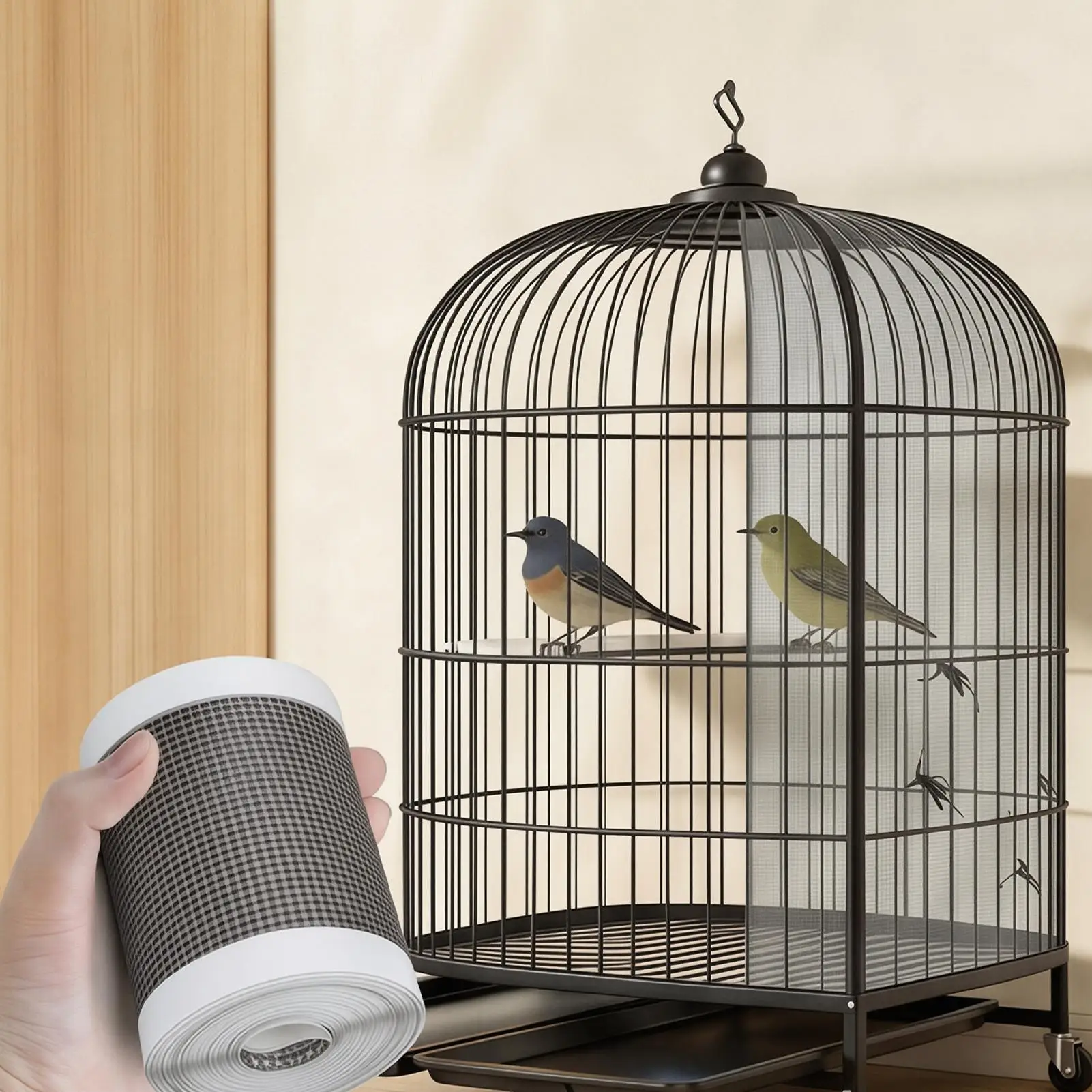 Zuschneidbarer Samenspritzschutz für Vogelkäfige, selbstklebender Netzschutz gegen Samenspritzer für runde und quadratische Wellensittichkäfige – Detail 4