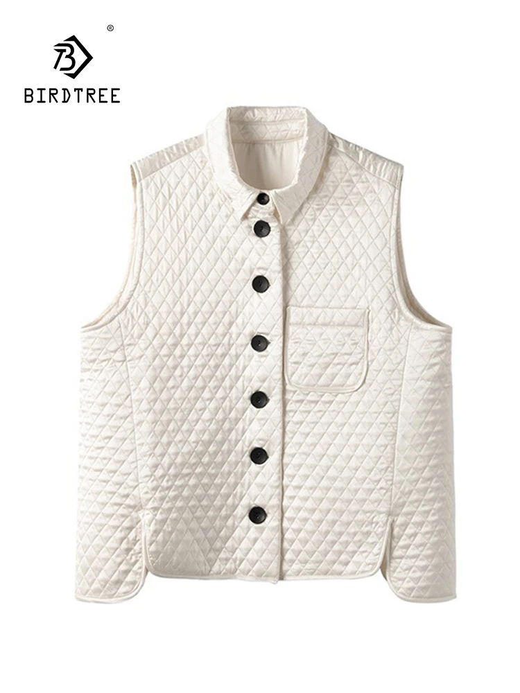 

Birdtree 19M 100%Mulberry Silk Diamond Checkered Coat Women's Sleeveless Versatile Warm Vest 2023 Autumn/Winter New C3D402QC
