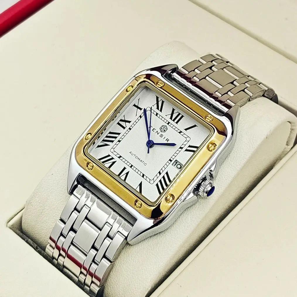 Luxury Business Watch for Men, Calendar Display, Stainless Steel Strap, High-End Luxury Small Square Men's Watch, Fashionable Business Casual Versatile Trendy Men's Wristwatch, the Best Gift for Him