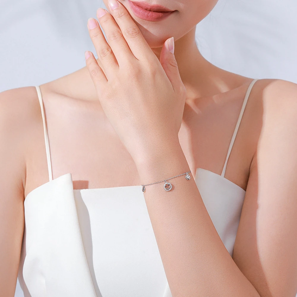 PuBang Fine Jewelry Real 925 Sterling Silver High Carbon Diamond Smile Bracelet for Women Anniversary Wedding Gift Free Shipping