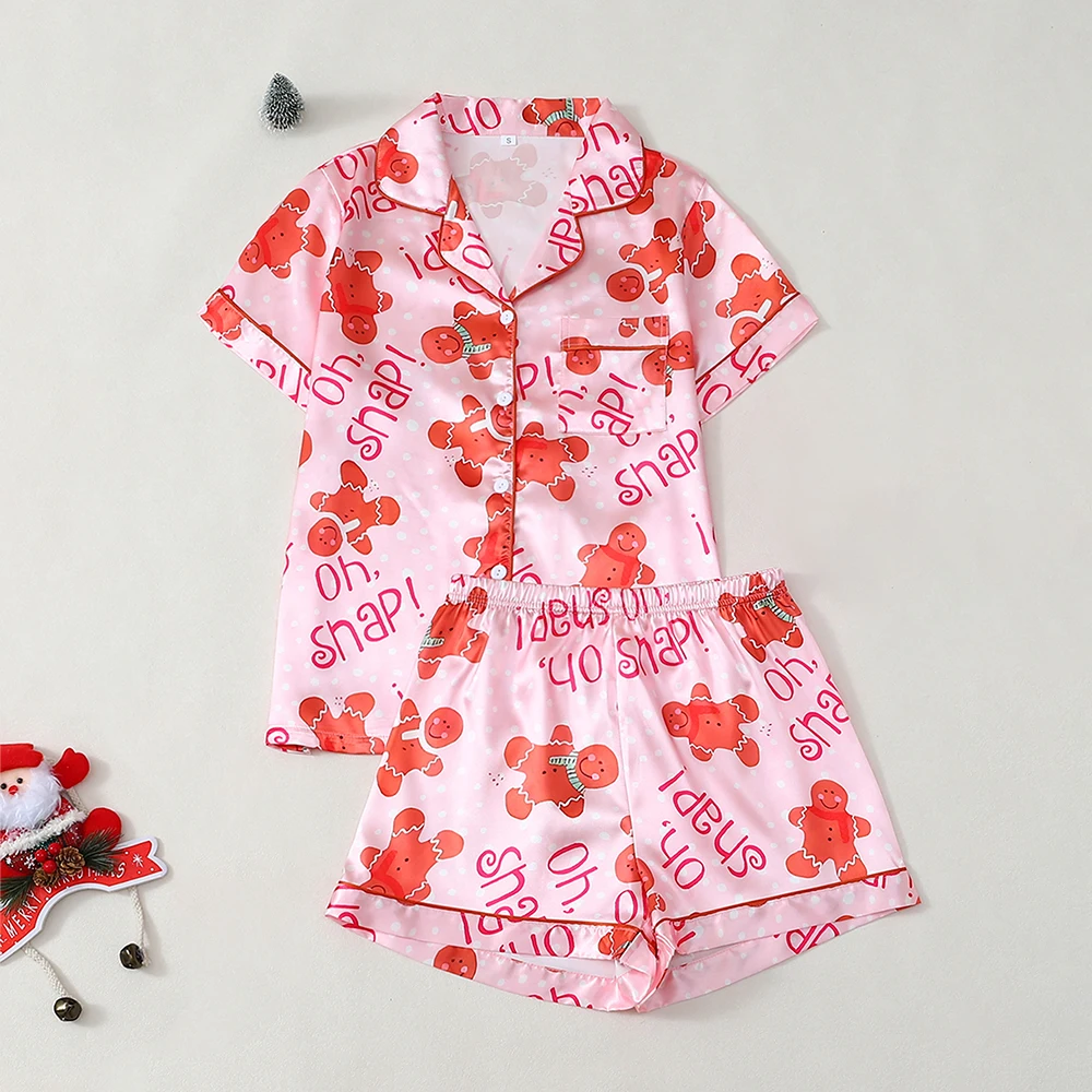 

Удобная свободная домашняя одежда из 2 предметов для женщин, летняя одежда с короткими рукавами и шортами с мультяшным принтом, комплект домашней одежды, рождественская одежда для сна