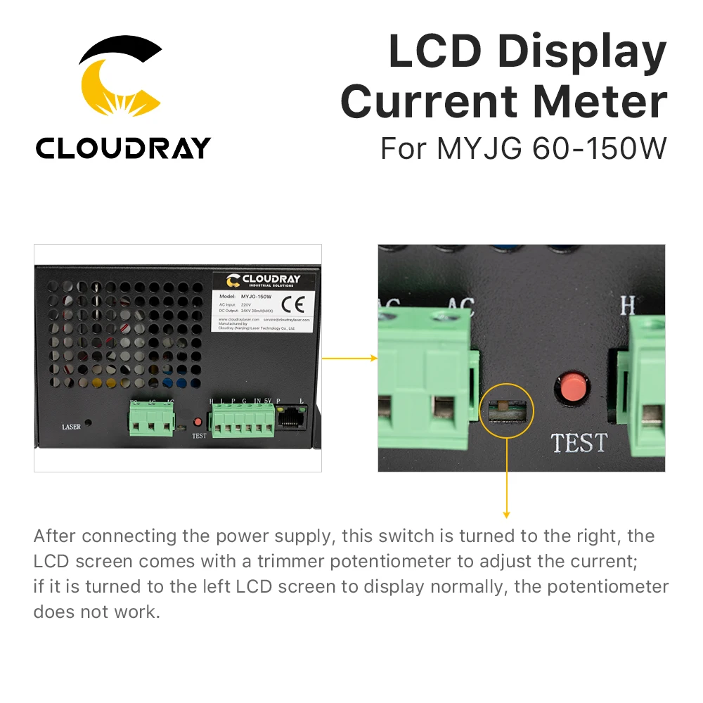 Cloudray-Medidor de corriente CO2 con pantalla LCD, fuente de alimentación láser, pantalla externa para serie MYJG, 60W y 150W