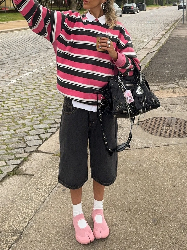 

Striped Letter Printed Hoodie Pullover, Thin Style, Autumn European and American Street Style, Fashionable, Loose and Versatile