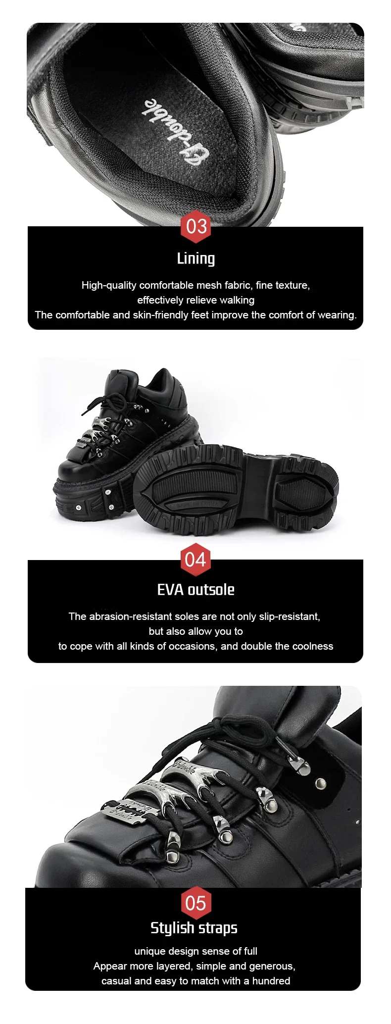 2026 Neue Punk-Style Damenschuhe Schnürschuhe mit 6 cm Absatzhöhe Plateauschuhe Damen Gothic Knöchelstiefel Rock-Stiefel mit Metallverzierung Damen-Sneaker – Detail 8