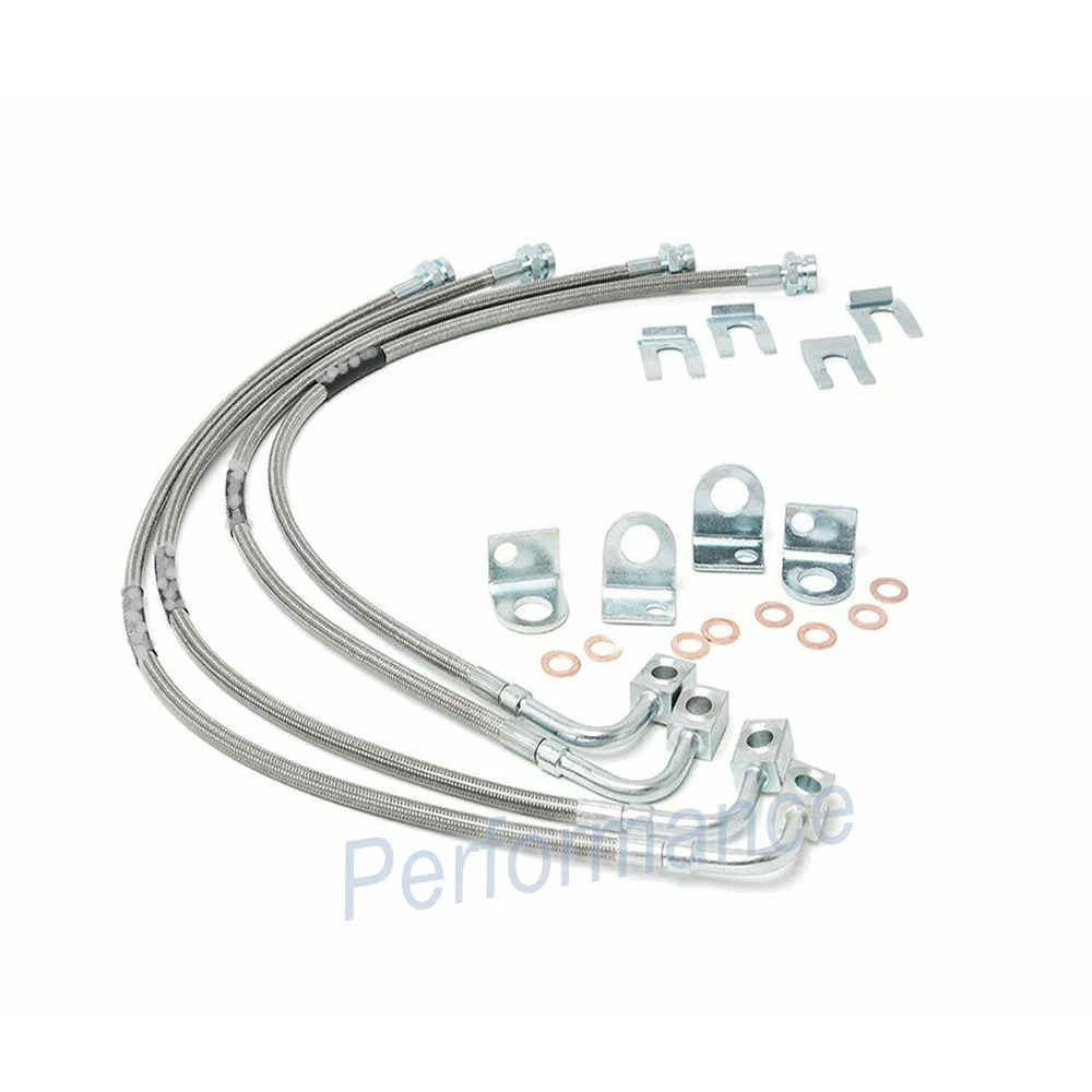 

Silver Extended Front Rear Stainless Steel Brake Lines Hose for 2007-2018 Jeep Wrangler JK 4-6" Lift Auto Accessory Replace Part