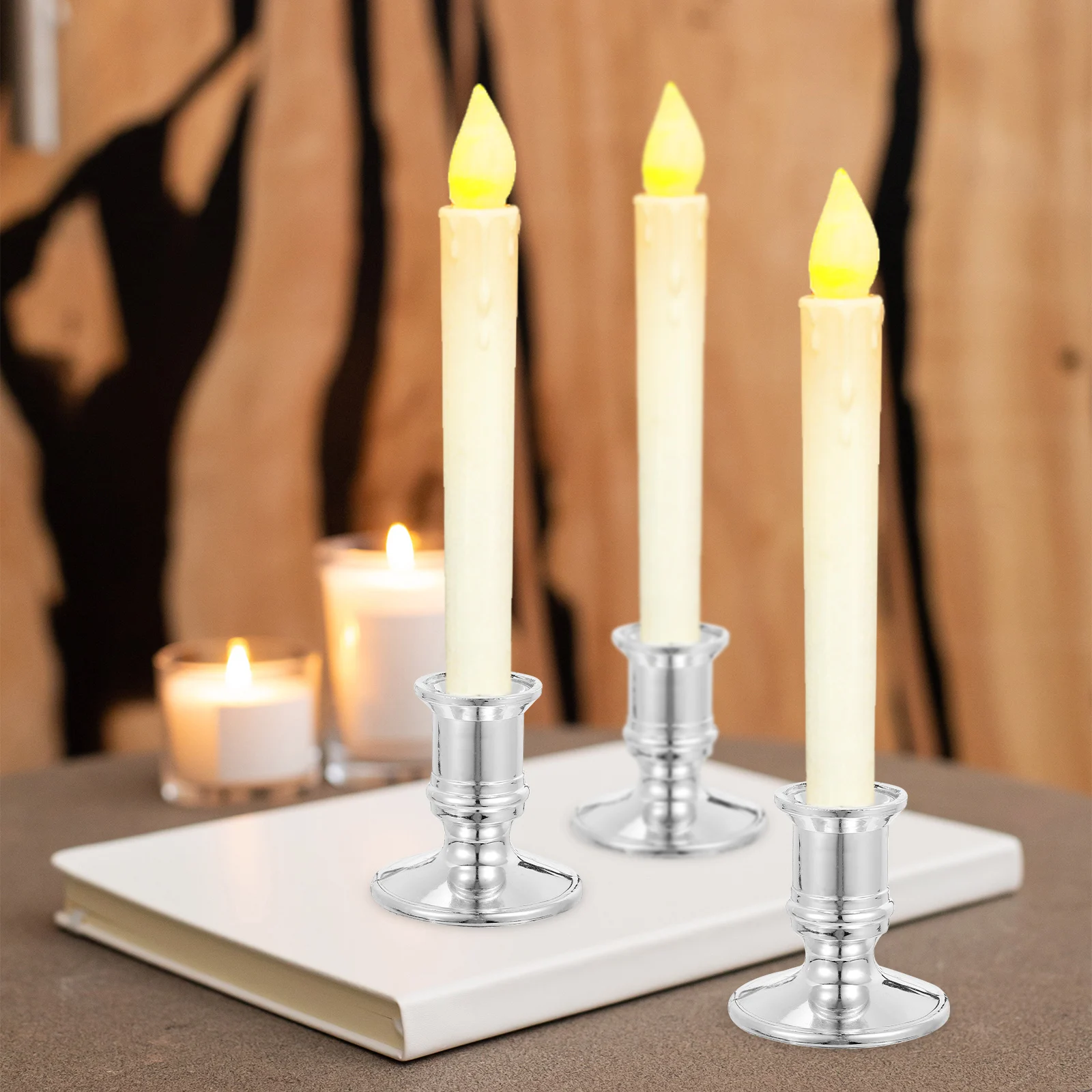 

20pcs Electronic Holders Silver Plastic Pillar Stands Waterproof Taper Decor Bedroom Cafe Bars Hotel Furnishing
