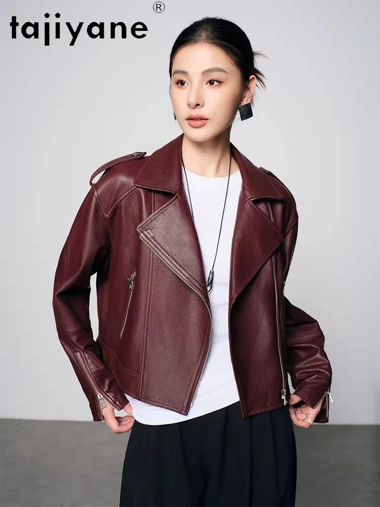TAJIYANE Real Goatskin Leather Jackets Short Casual Coat Genuine Leather Jacket Woman 2025 Autumn Women Clothes дубленка женская