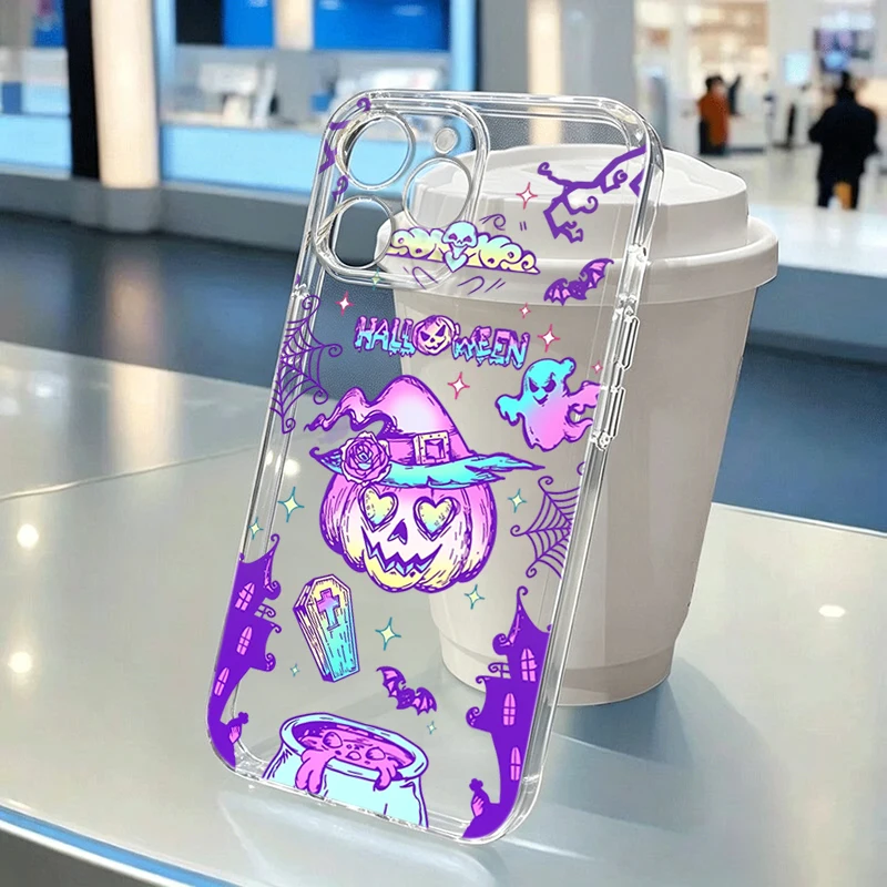Cute Spooky Halloween Clear Phone Case for Samsung Galaxy S26 S25 Ultra S24 Plus A57 A37 A17 A56 A16 A36 A55 S23 S22 S21FE Cover