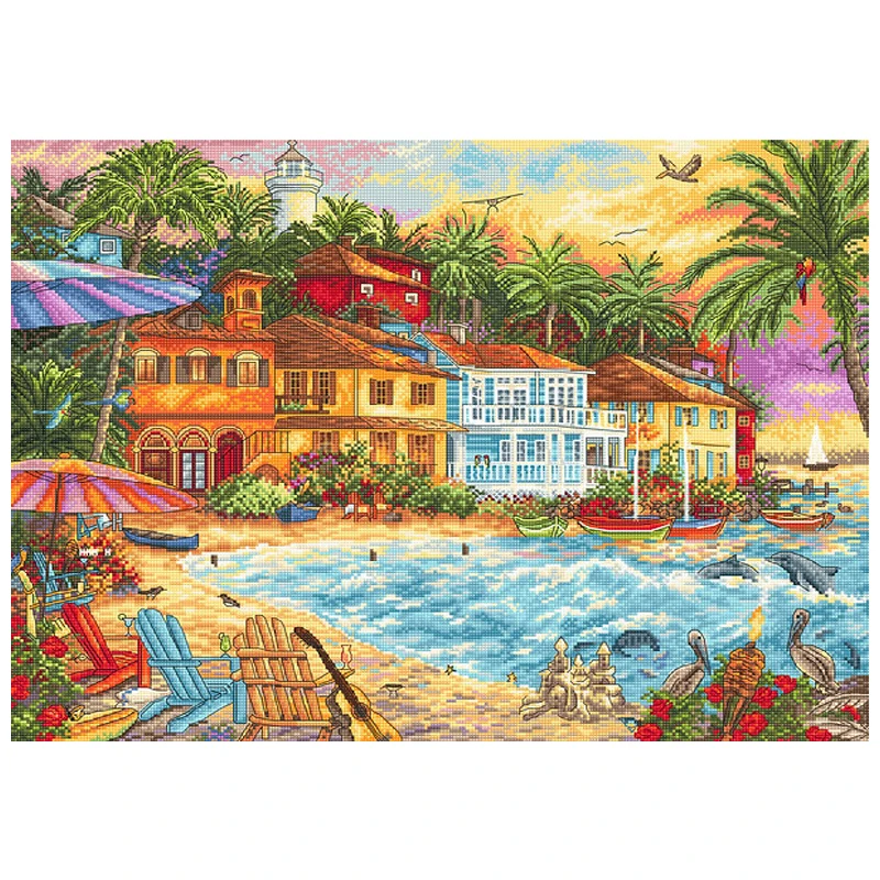 Top Quality Beautiful Counted Cross Stitch Kits Embroidered Home Decoration Island Time,Sea View,  Bay，Dolphin LETI 926