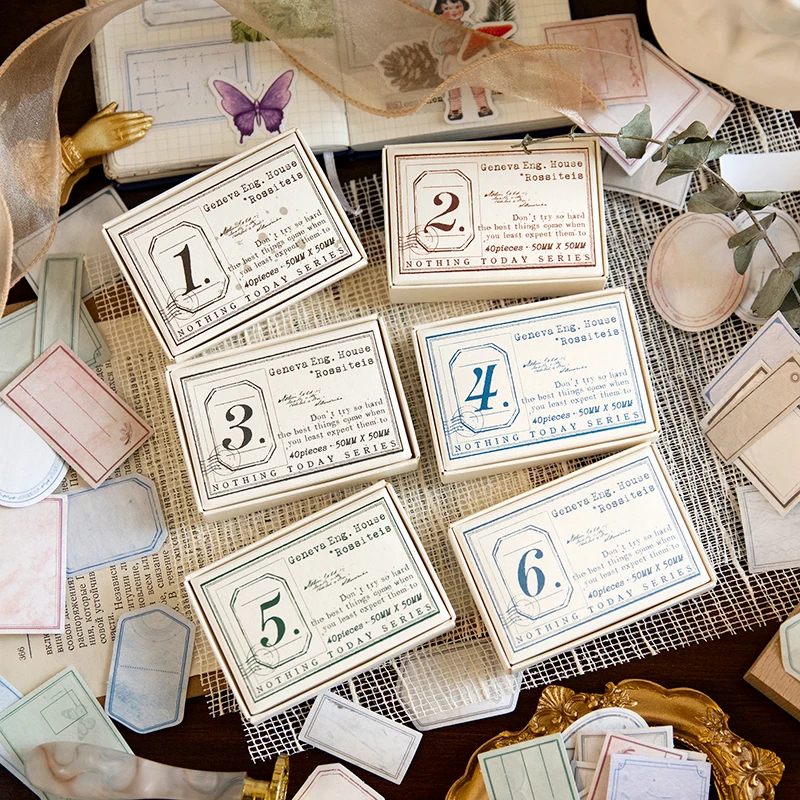 Yoofun – autocollants décoratifs rien du jour, étiquette Vintage, cadre, Scrapbooking, Collage, pour Journal intime, Album, 40 pièces/paquet