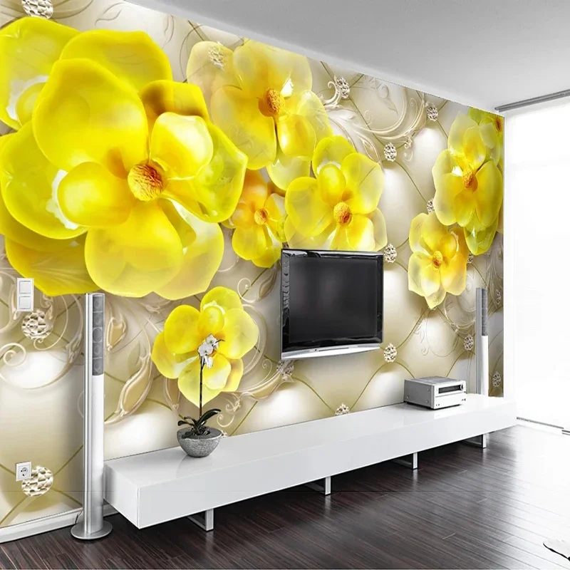 Custom Photo Wallpaper European Style 3D Embossed Flower TV Living Room Background Wall Painting House Papel De Parede Fresco