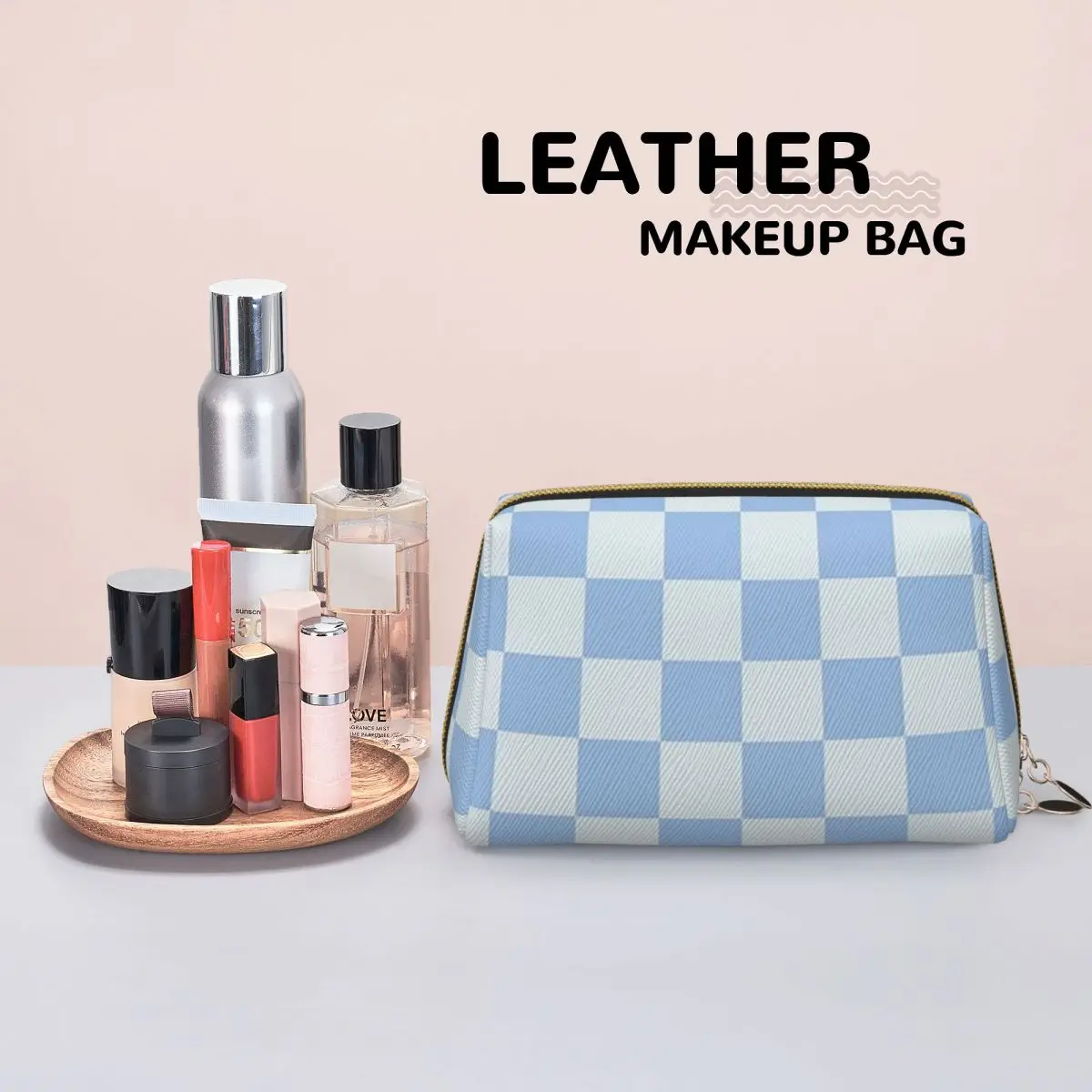 Checkerboard Mini Check Pattern Women Cosmetic Bags Travel Makeup Organizer Pouch Toiletry Storage Dopp Kit Box