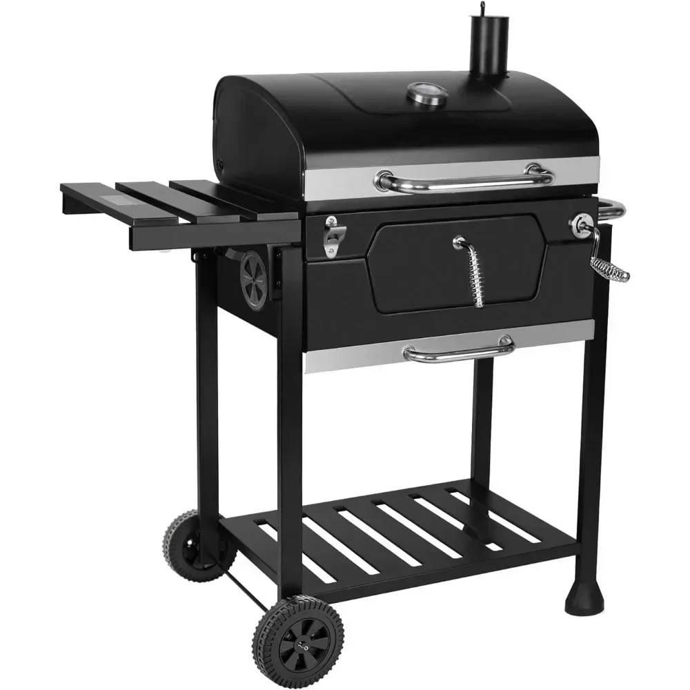 Grill 24-Inch Charcoal with Foldable Side Table, 490 Square Inches Heavy-duty BBQ Grill,  O Garden and Backyard Grilling, Black