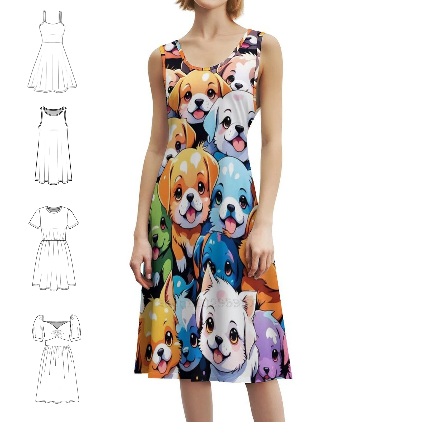 الجراء البوهيمي فستان بلا أكمام متعدد المطبوعات شاطئ عطلة فستان الحفلات الجراء الجراء لطيف نمط رائعتين الملابس النسائية #1