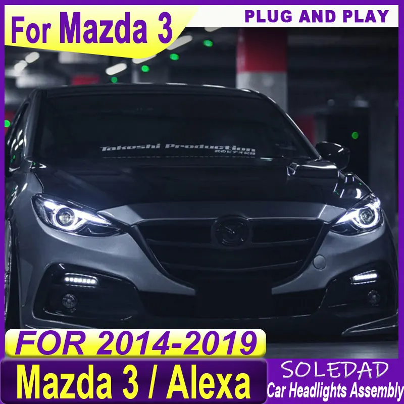 For Mazda 3 Alexa 2014 2015 2016 2017 2018 2019 full LED Headlamp Assembly Upgrade High Configure Projector Lens Car Headlights