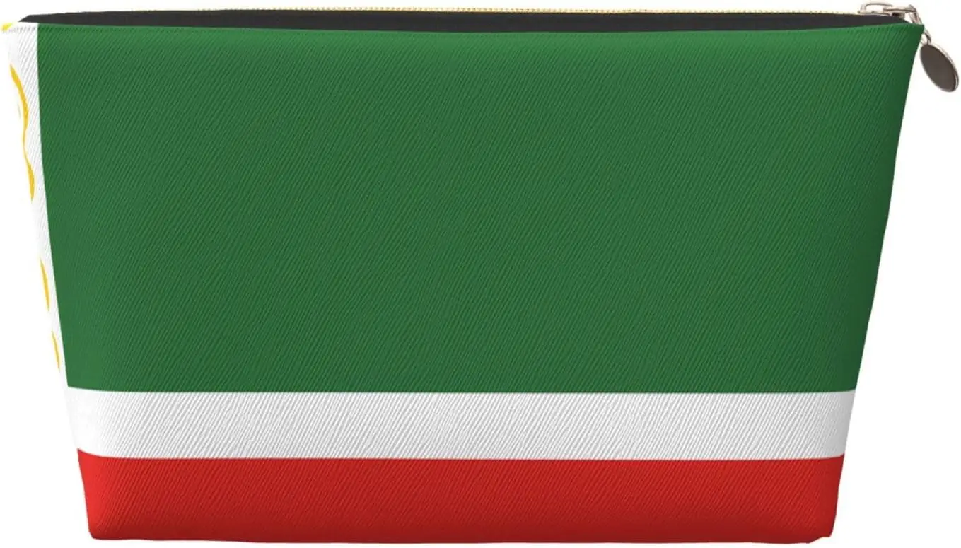 Flag of the Chechen Republic Leather Travel Toiletry Bag - Reusable Cosmetic Makeup Accessories Organizer Zipper Pouch for Daily