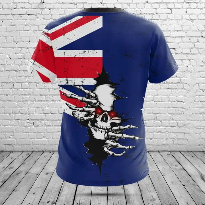 Customized Summer Casual Australia Skull Graphic T-shirts Men's Fashion E-Sports Jersey Short Sleeve Tops Fast Dry Streetwear