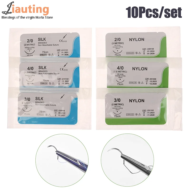 Hot Sale 10Pcs 2.0/3.0/4.0 Silk Nylon Monofilament Medical Thread Needle Surgical Suture Training Thread Suture Practice Kit