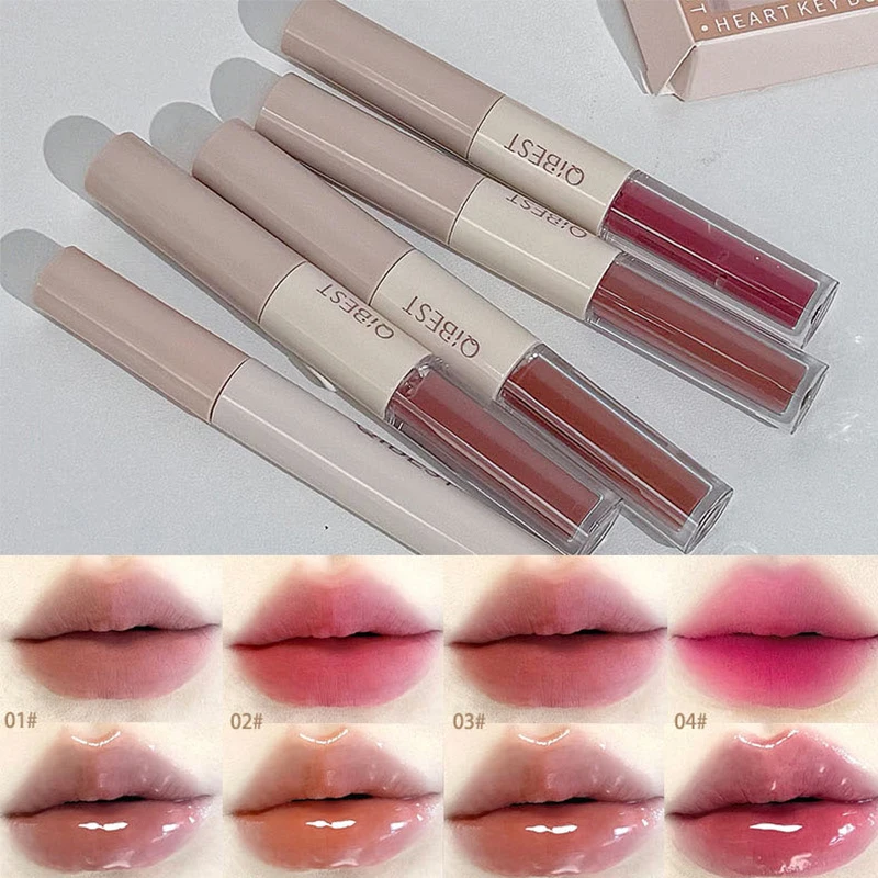 QIBEST-Juego de maquillaje facial, 4 unidades, esmalte de labios de doble extremo, polvo prensado, rubor, sombra de ojos, lápiz para cejas, delineador de ojos, cosméticos de regalo de aceite para labios