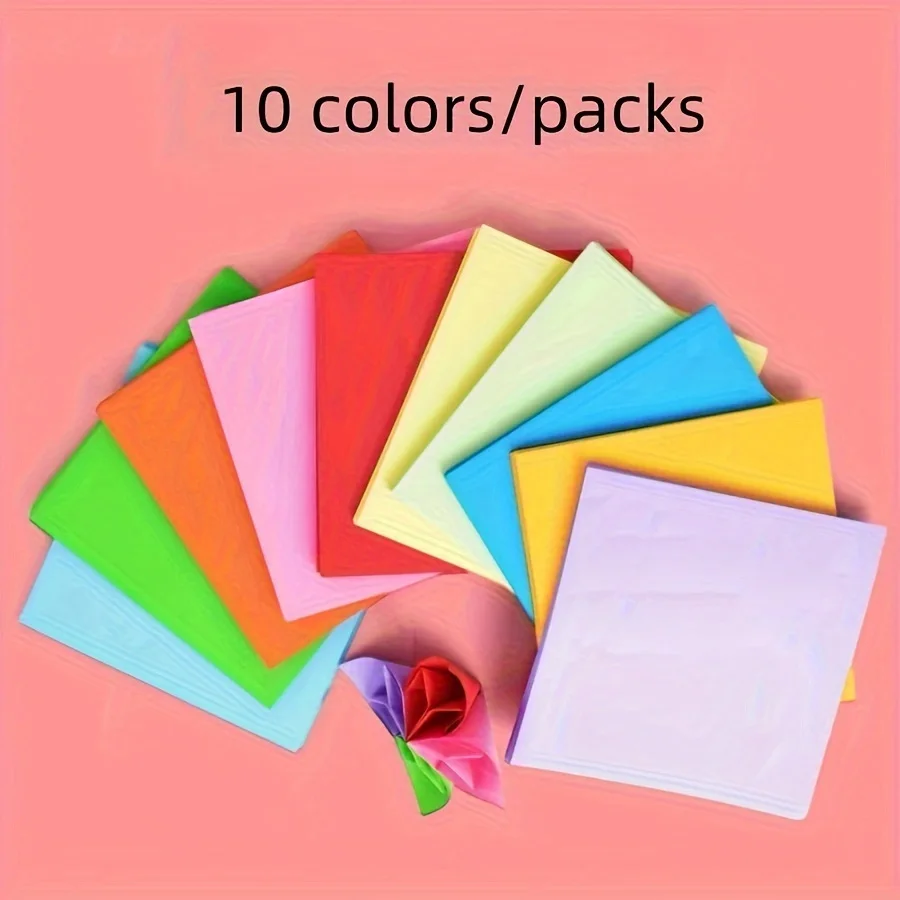 กระดาษโอริกามิสีพื้น 100 แผ่น แบบสี่เหลี่ยม พับได้สองด้าน พร้อมรูตา 8 มม. สำหรับเด็ก งานฝีมือ DIY สมุดภาพ