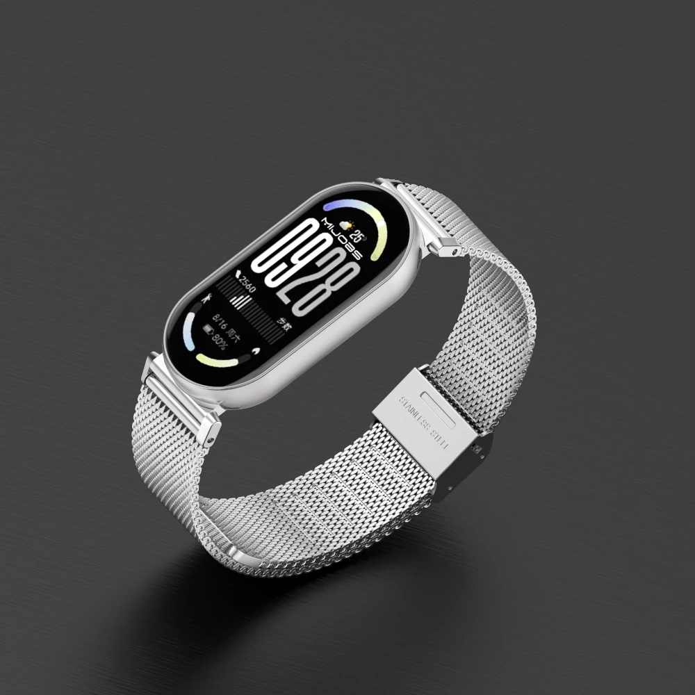 Mi Band 10 9 8 حزام معدني سوار Correa لـ for Xiaomi Mi Band 9 معصمه الفولاذ المقاوم للصدأ حزام الساعات الملحقات