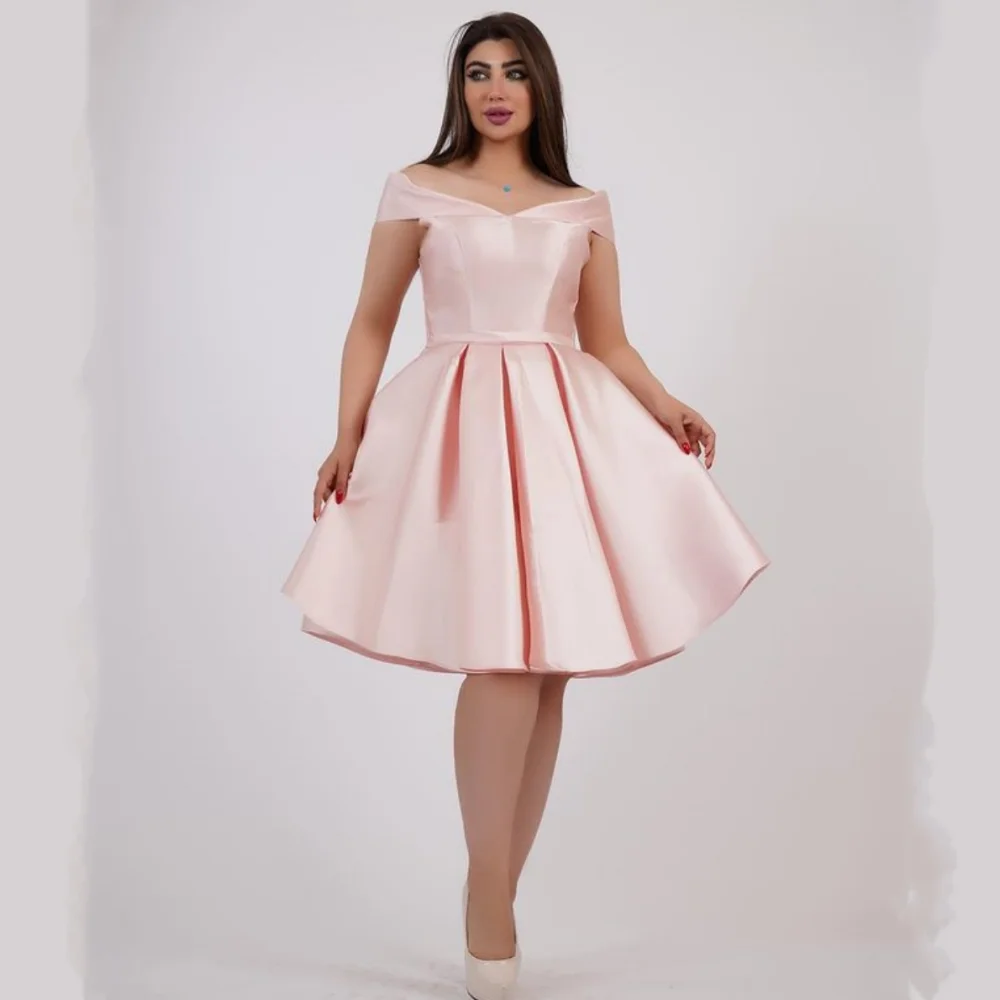 

Cocktail Dresses Simple Off-the-shoulder A-line Knee length Party Satin Formal Occasion Gown vestidos de graduación