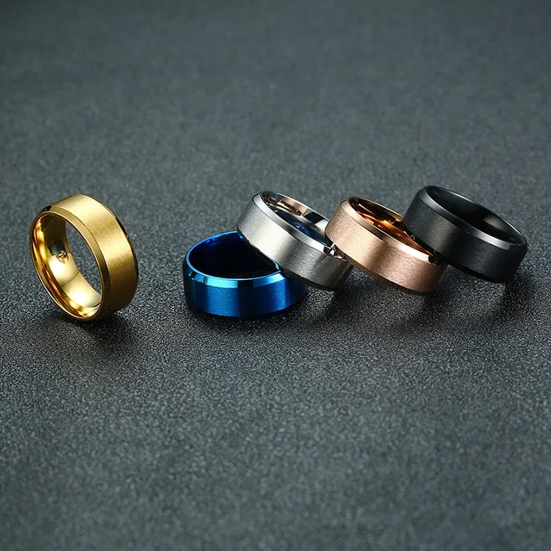 Simple 8mm  Stainless Steel Male Men Rings Blue Black Gold Color Fashion Jewelry size 5 6 7 8 9 10 11 12 13 14