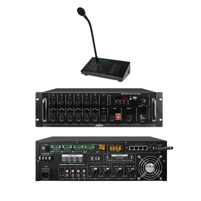 

Профессиональный усилитель мощности DSPPA MP3 BT USB с пультом дистанционного управления и микрофоном для оповещения