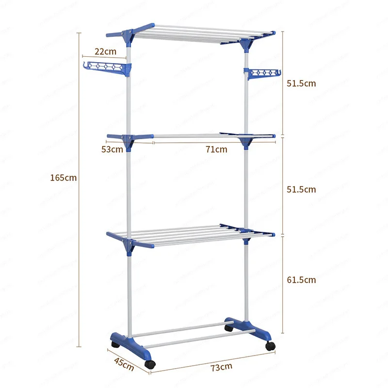Simple single rod outdoor multi-functional foldable three-layer floor towel rack balcony wing drying rack