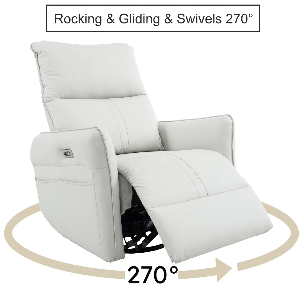 270° Power Swivel Rocker Recliner Chair, Electric Glider Reclining Sofa with USB Ports Power Swivel Glider Rocking Chair