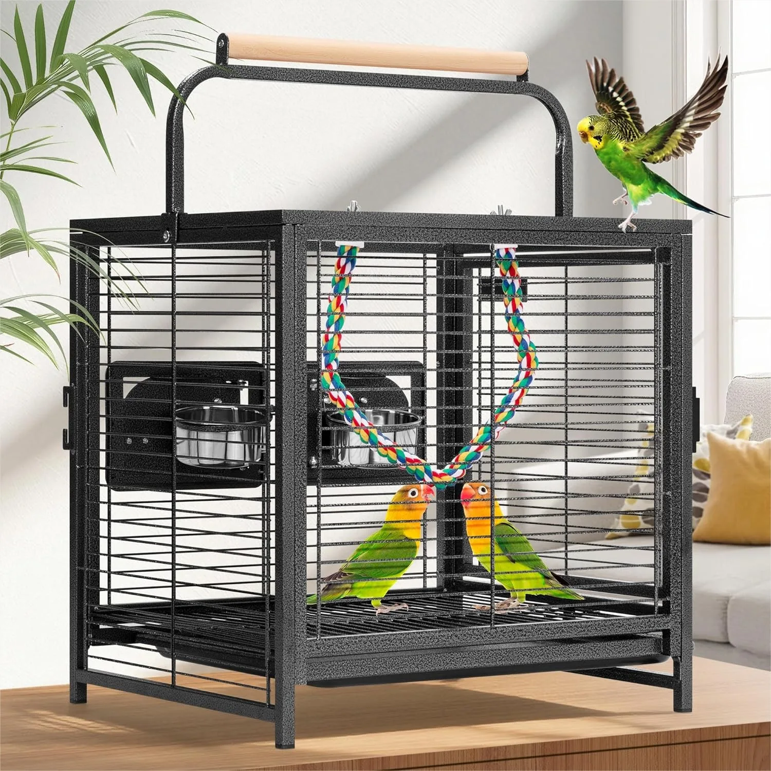 

Bird Travel Carrier Cage for Parrots Conures Lovebird Cockatiel Parakeets, 19" Wrought Iron, Portable & Lightweight
