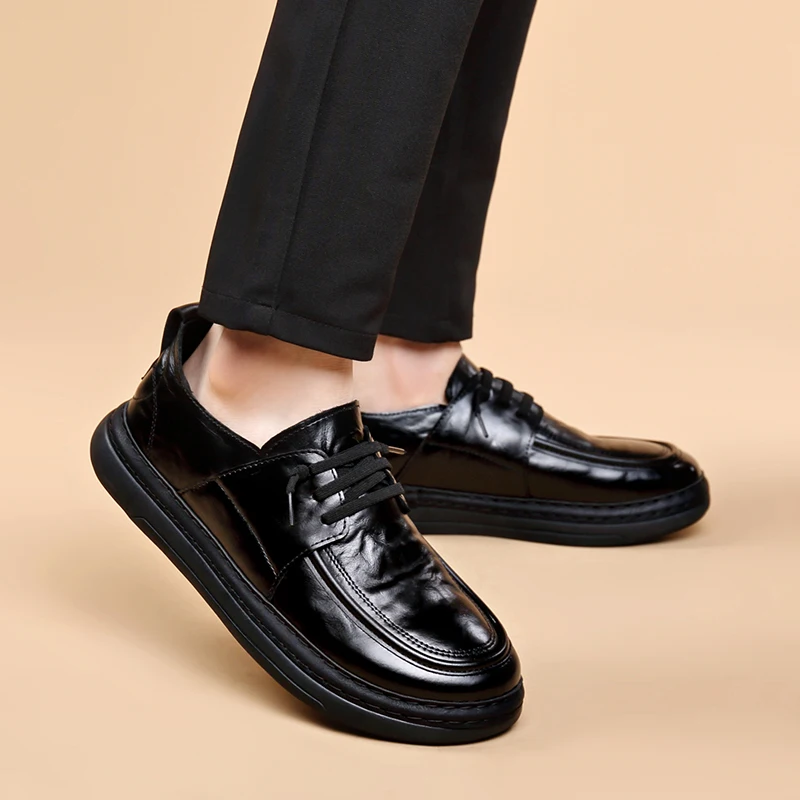 Brand British Style Gents Genuine Leather Handmade Dress Men's Shoes Round Toe Italian Casual Cow Leather Loafers Dress Shoes image 4