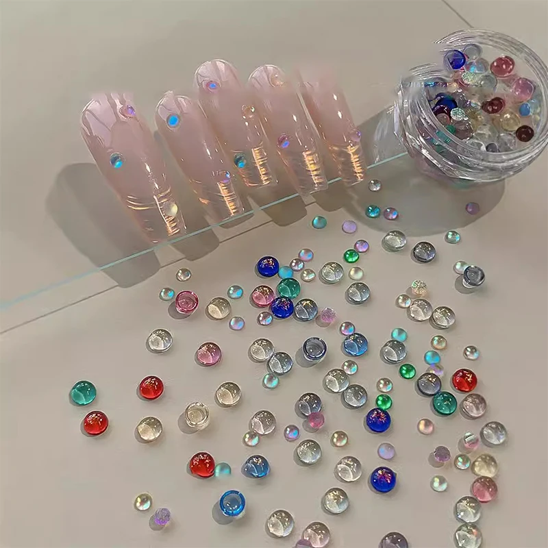 Colorful Mermaid Bubble Bead Nail Accessories Flat Candy Colored Semi-Circular Mermaid Diamond Macaron Nail Decoration