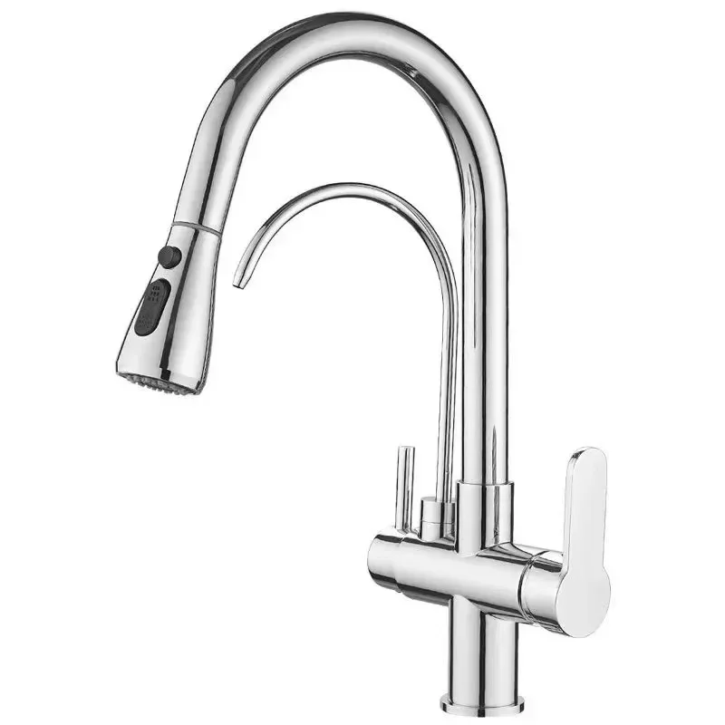 Matte Black Filtered Kitchen Faucet Pull-Out Spray Tap with 360° Rotation Dual Water Modes Sink Mixer