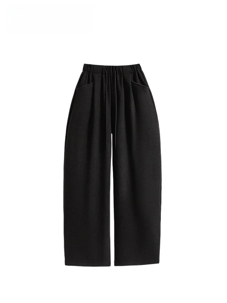 

Брюки-харлан с высокой талией для женщин больших размеров, осенне-зимние, новые, стройнящие, для фигуры типа «груша», повседневные, из смесовой шерсти и хлопка