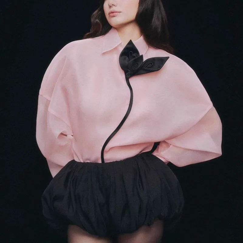 HKSH Herfst Nieuwe Vrouwen Trendy Shirt Lantaarn Mouw Patchwork Contrast Kleur High Street Elegante Zachte Mode Casual Tops HK8946