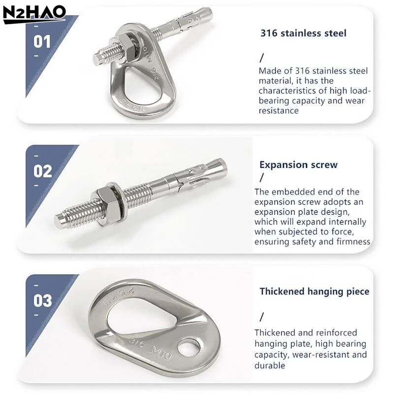 304 Stainless Steel M8 M10 M12 Rock Piton Climb Anchor Point Nut Anchor Bolt Hanger Plate Expansion Nail Caving Climbing Rigging