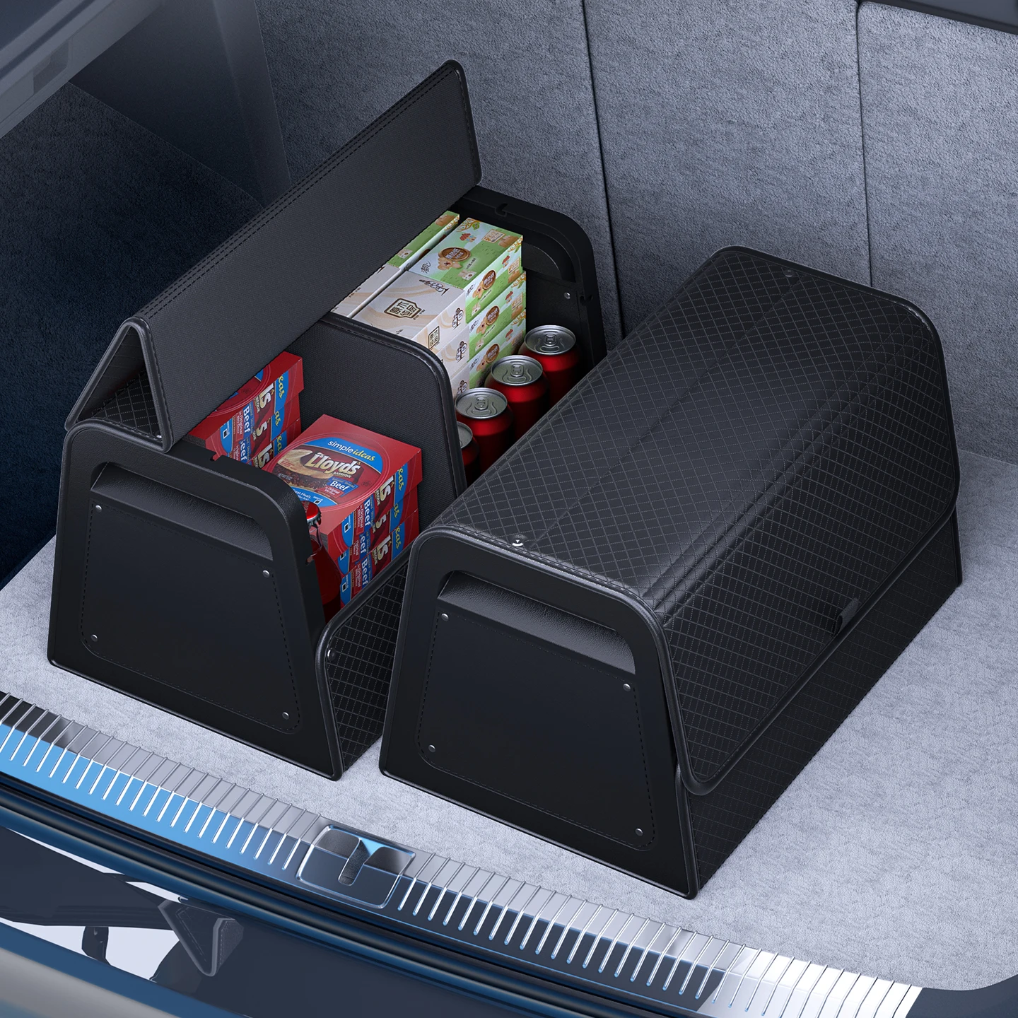 Kofferraum-Organizer mit 4-Punkt-Magnetverschluss – PU-Leder, verstärkter ABS-Rahmen, passend für SUV, Limousine und Heimgebrauch – Detail 6