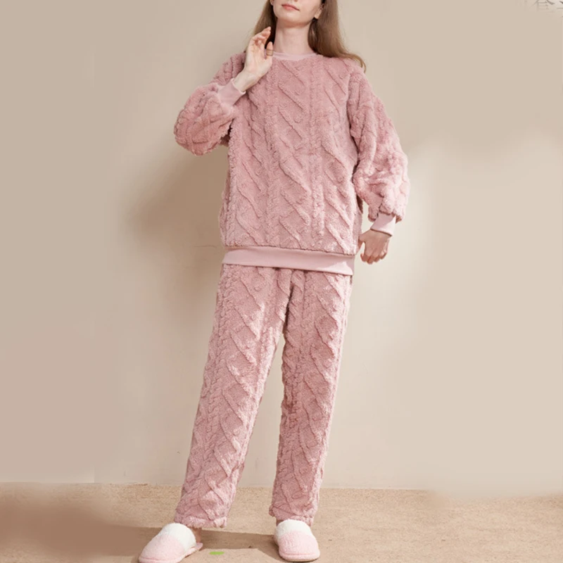 Pajamas Women Winter Coral Velvet Long Sleeve Pants Pjamas 2 Piece Sets New Thickened and Padded Warm Soft Casual Homewear Suit