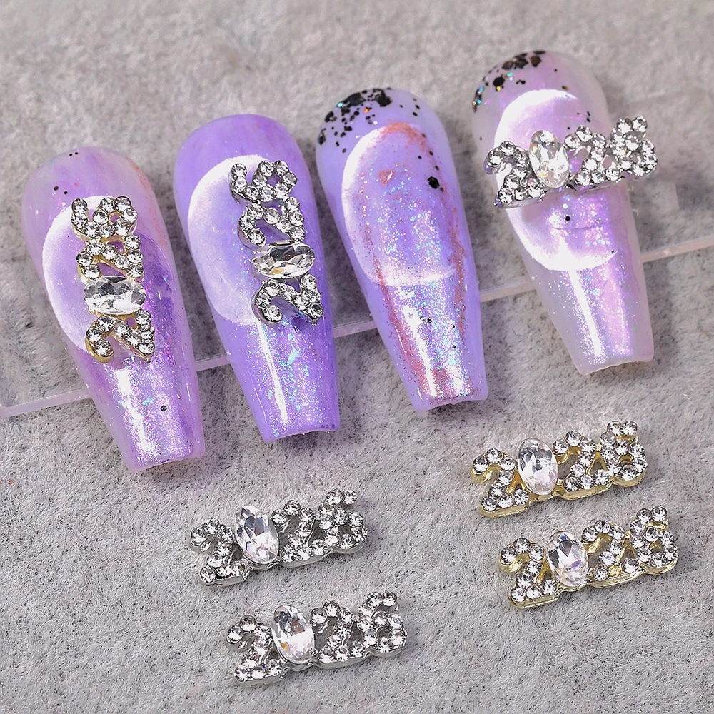

10PCS Full Rhinestone Arabic Numerals 2026 Nail Art Charms Luxury Alloy Digit Accessories For New Year Nails Decoration Supplies