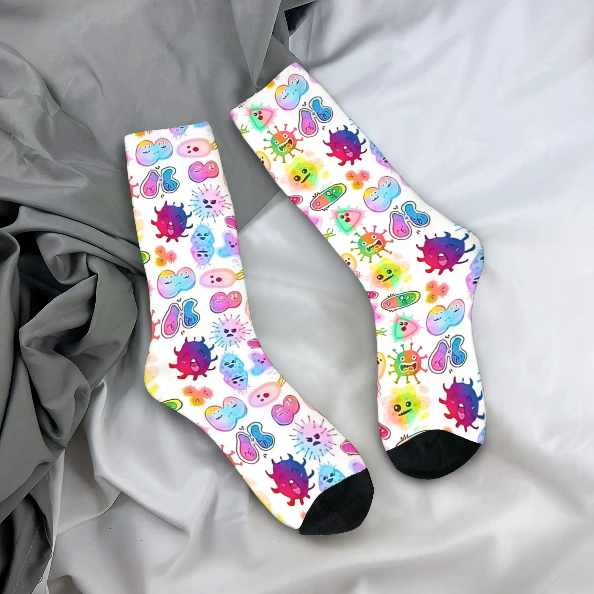 Cute Microbes Bacteria Socks  Funny Stockings Autumn Anti Sweat Men Socks Comfortable Graphic Cycling Socks