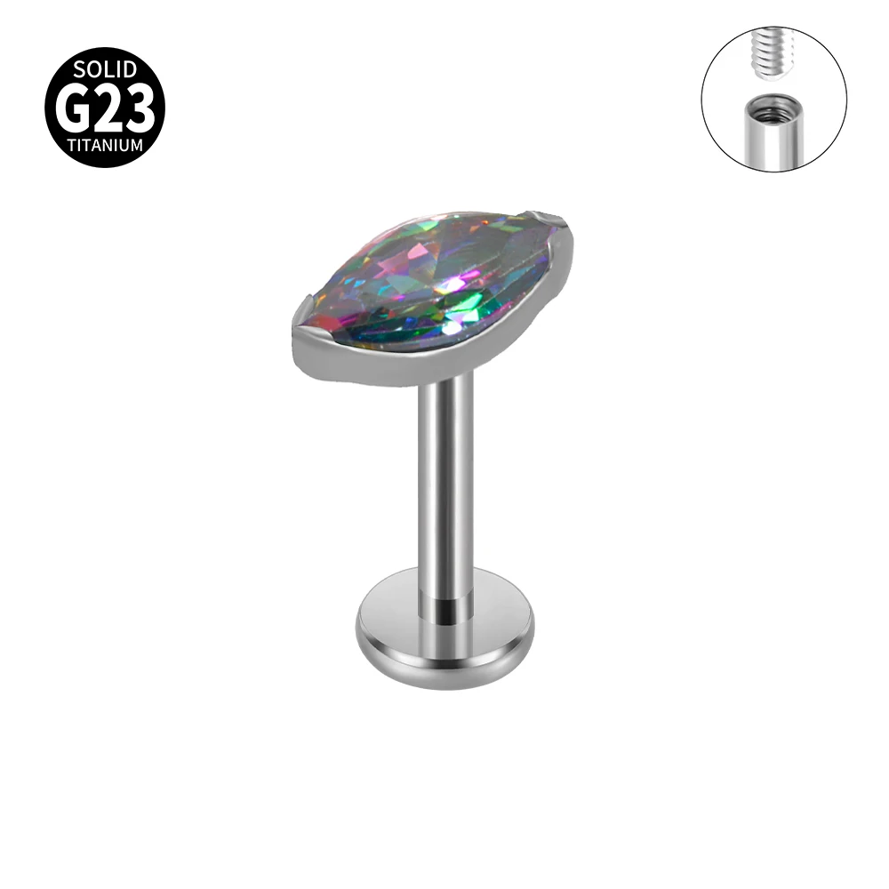 Solid Titanium Marquise Labret Lip Piercing Opal CZ Earring
