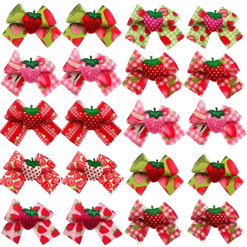 50/100PCS Pet Dog Bows Strawberry Pattern Pet Supplies Pet Dog Hiar Accessories Small Dog Hair Bows Rubber Bands Pet Dog Bows