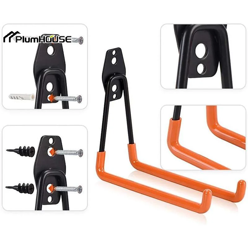 Heavy Duty Wall Mount Iron Hook Garage Organizer Bicycle Ladder Hanger Anti Slip For Garden Tools Home Workshop