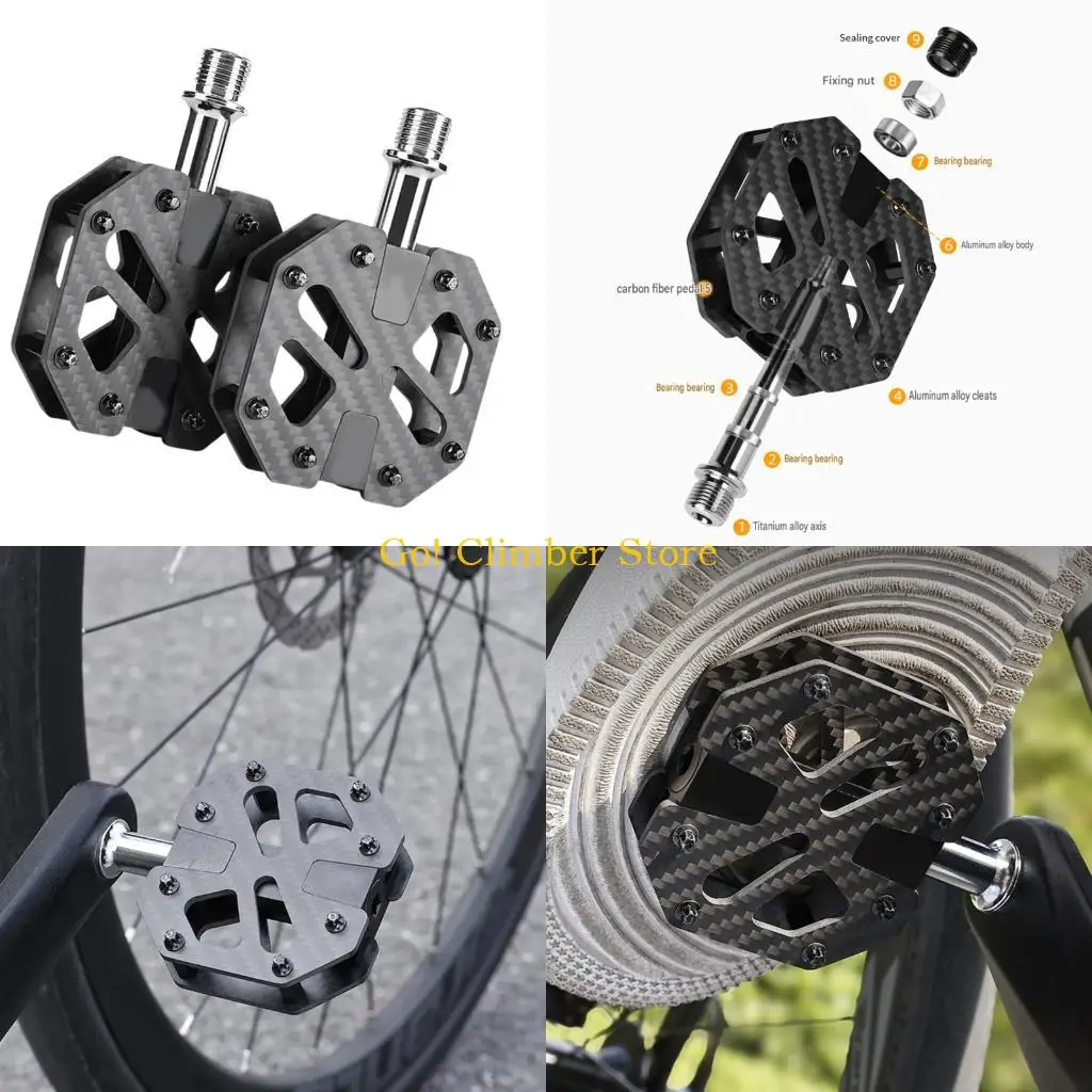 Q84C Carbon Weave Bike Step Set with Open Body Deck, Metal Shaft, Contact Teeth and Road to Trail Bike for Regular Daily Route