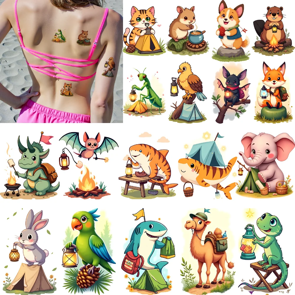 

28pcs Temporary Tattoo Decorative Stickers Temporary Tattoo Stickers Animal Camping Cartoon For Arms