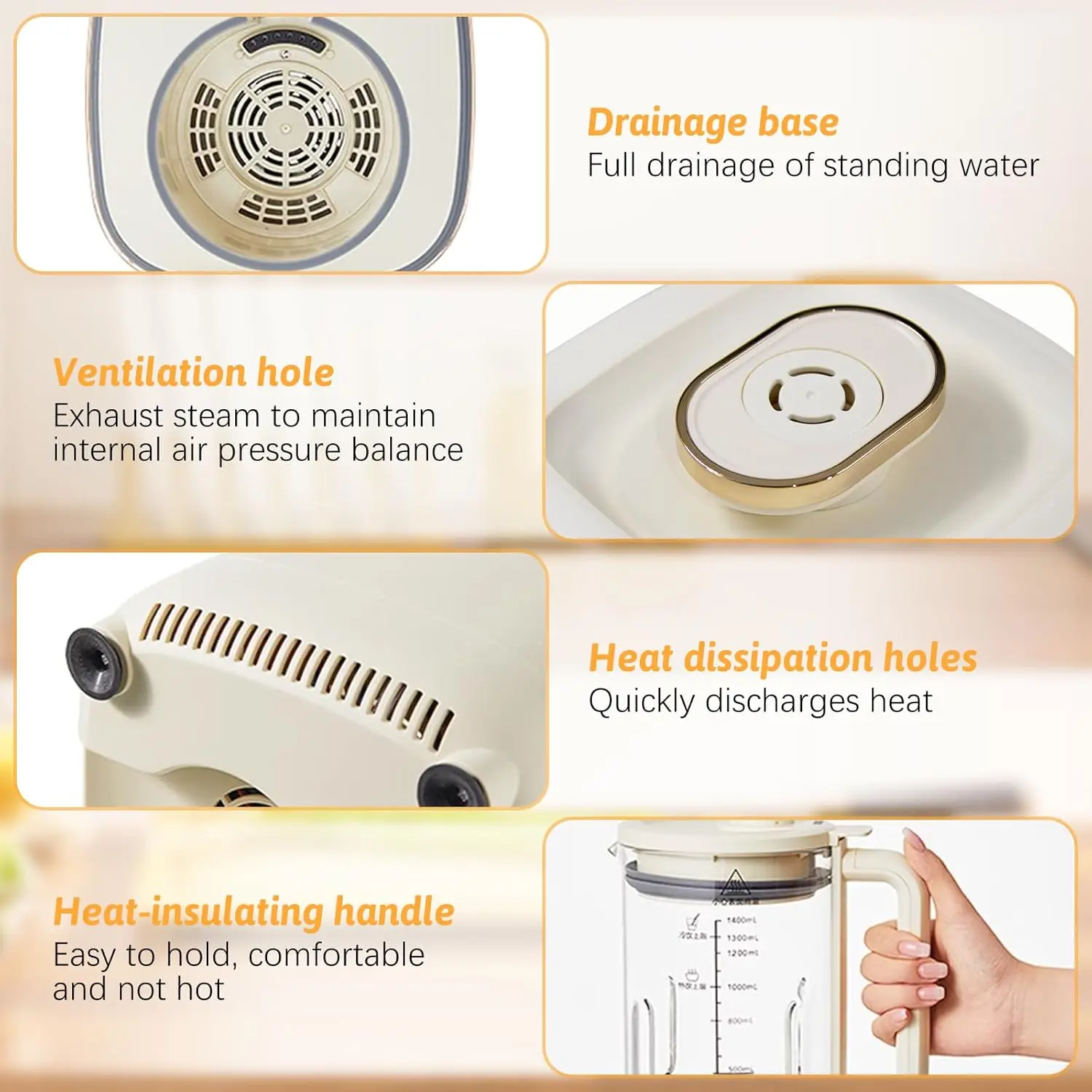صانع حليب الصويا 8 في 1 مع غطاء عازل للصوت منخفض الضوضاء 50 أونصة/1.5 لتر أوتوماتيكي بالكامل لحليب الصويا وحليب الشوفان وحساء الشاي وعصير باب